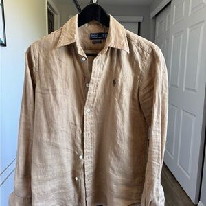 Ralph Lauren Women’s Casual Tan Button Down linen Shirt